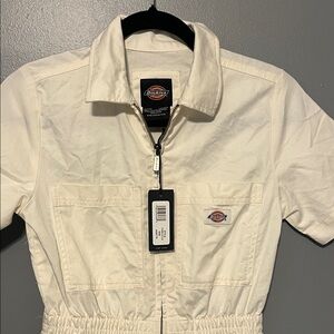 Dickies Cream Short-Sleeve Zip-Front Jumpsuit